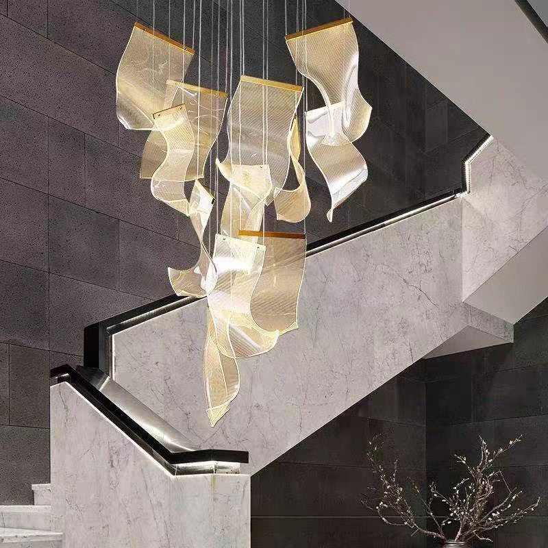 Large Clear Acrylic Flowing Wave Chandelier