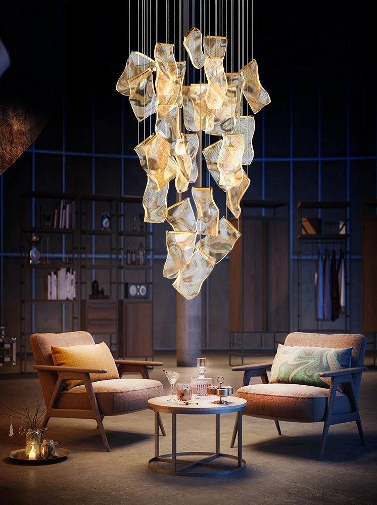 Large Clear Acrylic Flowing Wave Chandelier