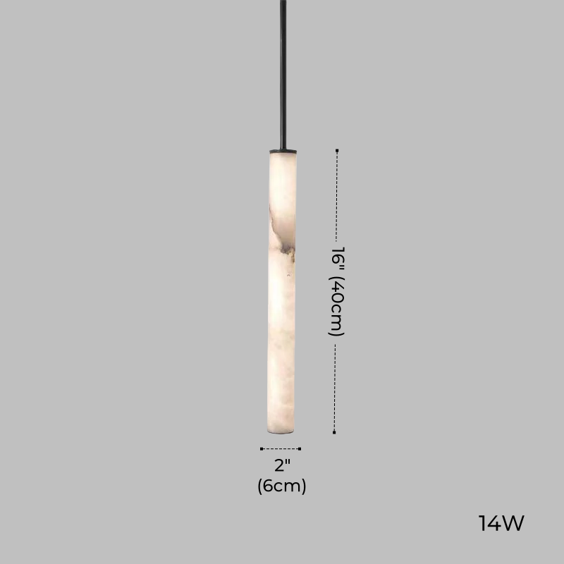 Minimalist Bedside Alabaster Tube Pendant Light, Black or Brass