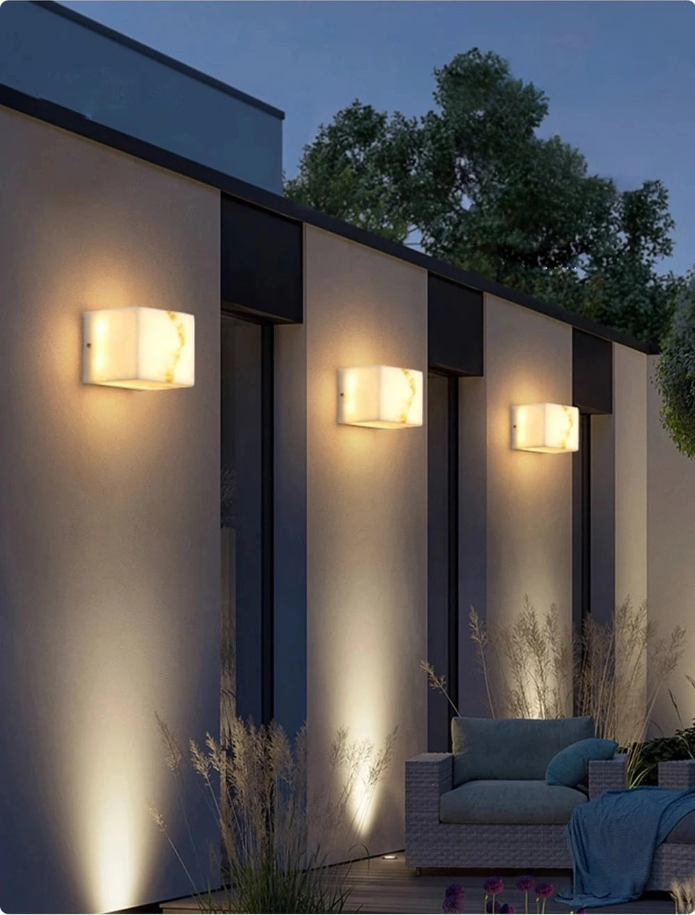 Outdoor Alabaster LED Wall Sconce, Waterproof