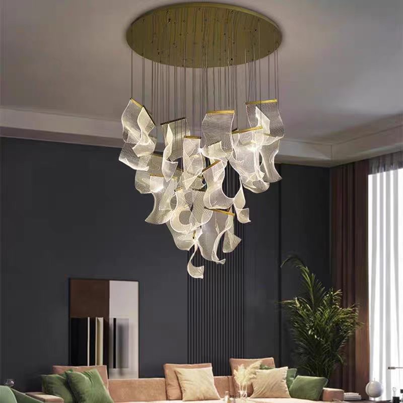 Large Clear Acrylic Flowing Wave Chandelier