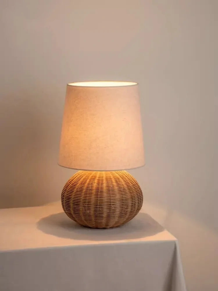 Japanese Rattan Zen Table Lamp – Handwoven Natural Lighting Decor ...