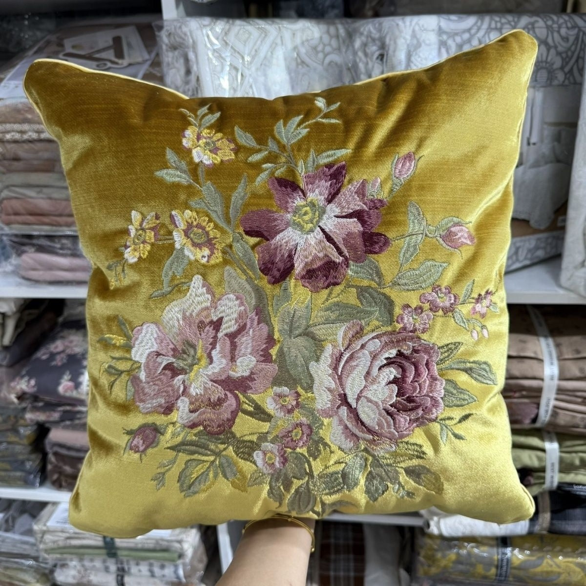 Velvet Embroidery Flower Pillow Case