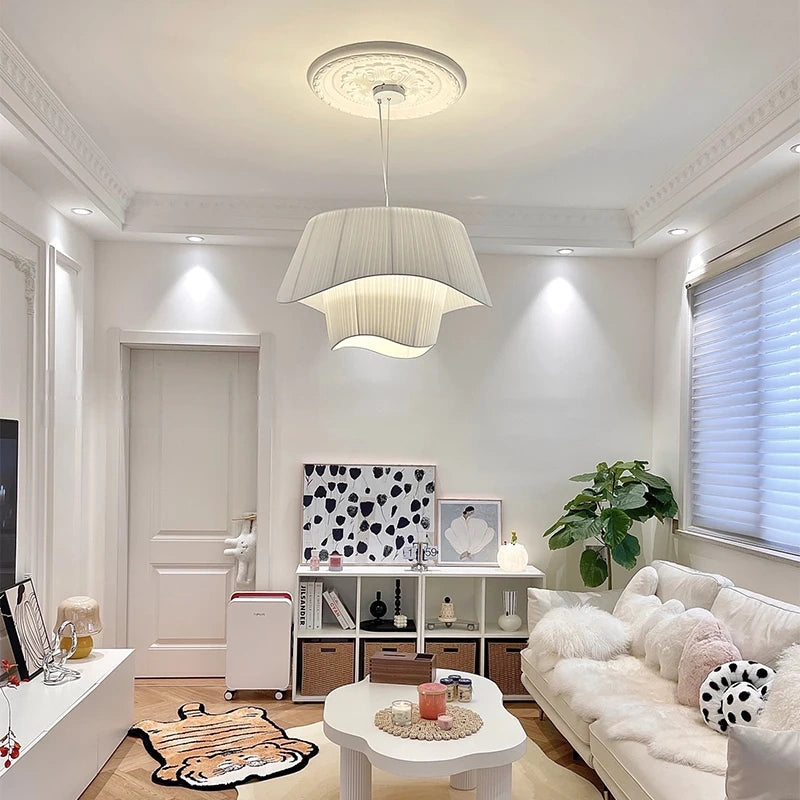 Double-Layer Pleated Fabric Pendant Light