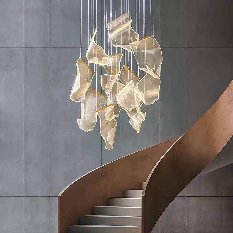 Large Clear Acrylic Flowing Wave Chandelier