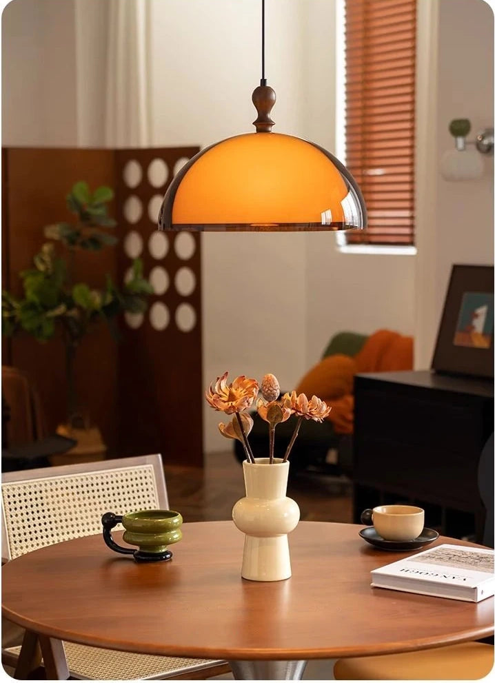 Brown Double Glass Pendant Light with Wood Detail – GabyBerg Design