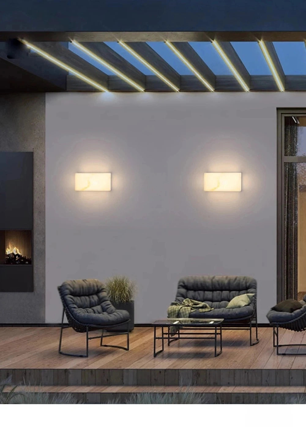 Outdoor Alabaster LED Wall Sconce, Waterproof