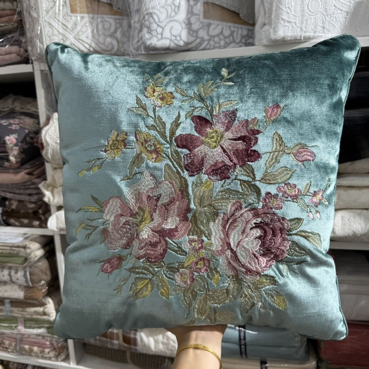 Velvet Embroidery Flower Pillow Case