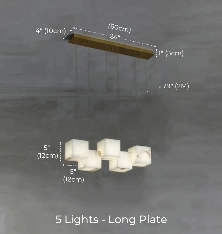 Dolomite Cluster Alabaster Cube Chandelier, Modular