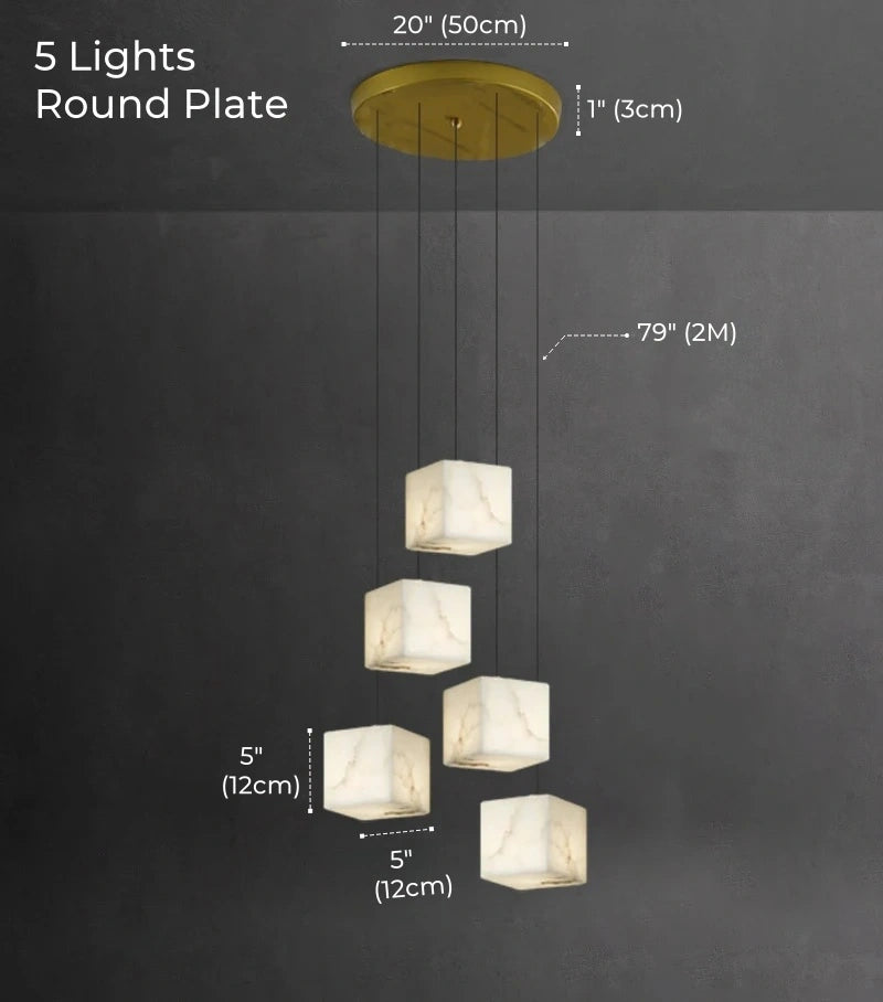 Dolomite Cluster Alabaster Cube Chandelier, Modular