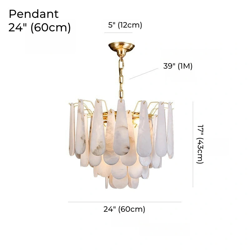 Grand Tiered Alabaster Feather Chandelier, Round