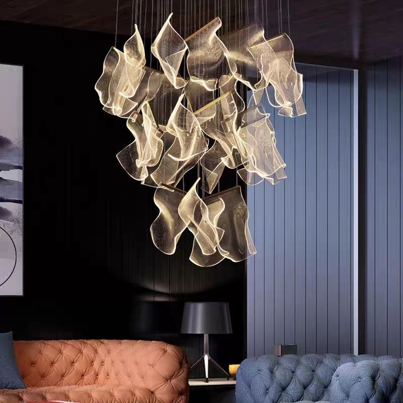 Large Clear Acrylic Flowing Wave Chandelier
