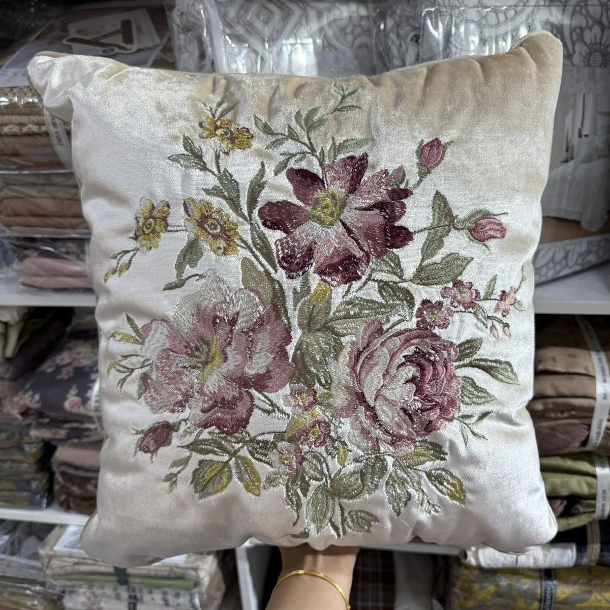 Velvet Embroidery Flower Pillow Case