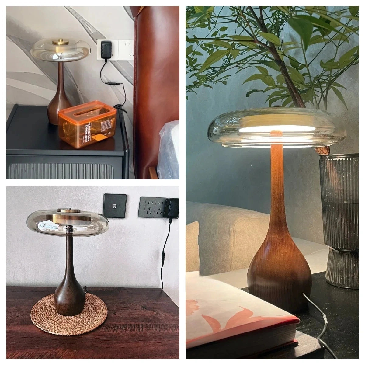 Japanese Zen Wood and Glass Table Lamp
