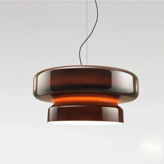 Mid-Century Bauhaus Dark Amber Glass Pendant Light