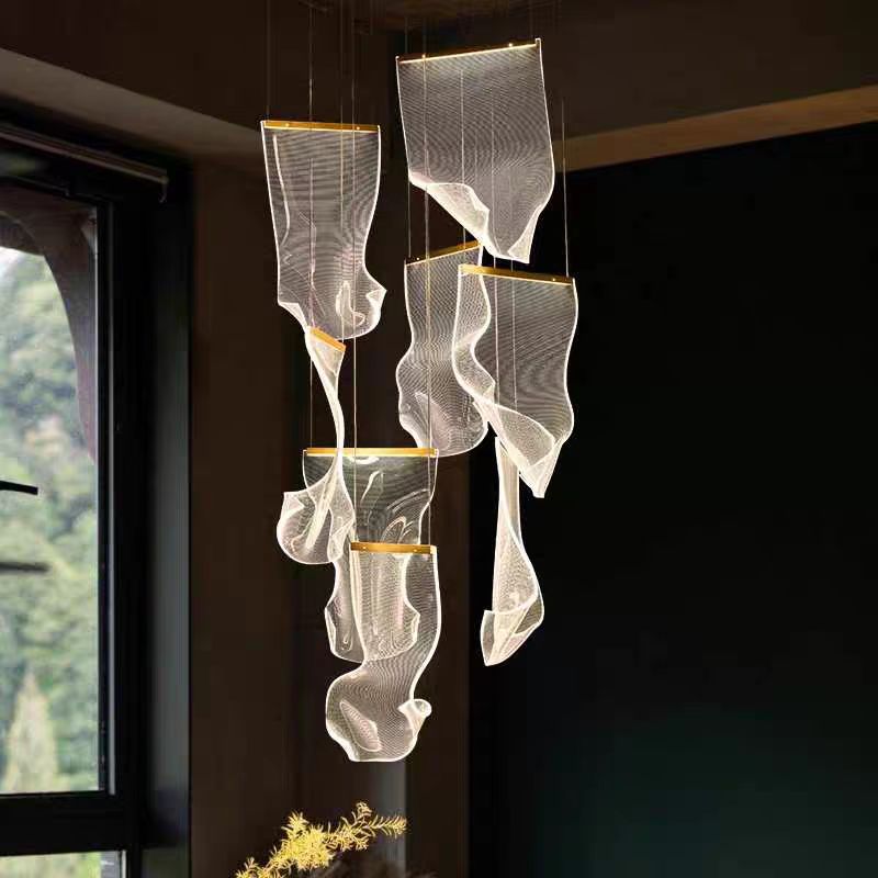 Large Clear Acrylic Flowing Wave Chandelier