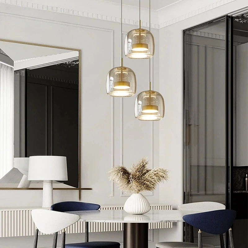 Nordic Designer Amber Glass LED Pendant light for Kitchen