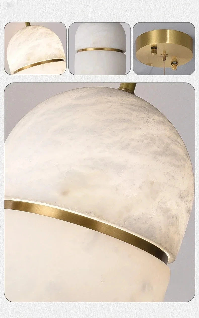Ellipse Alabaster Pendant Light with Gold Accent Ring