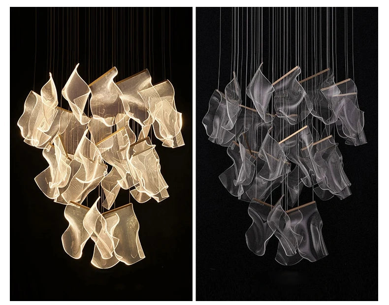 Large Clear Acrylic Flowing Wave Chandelier