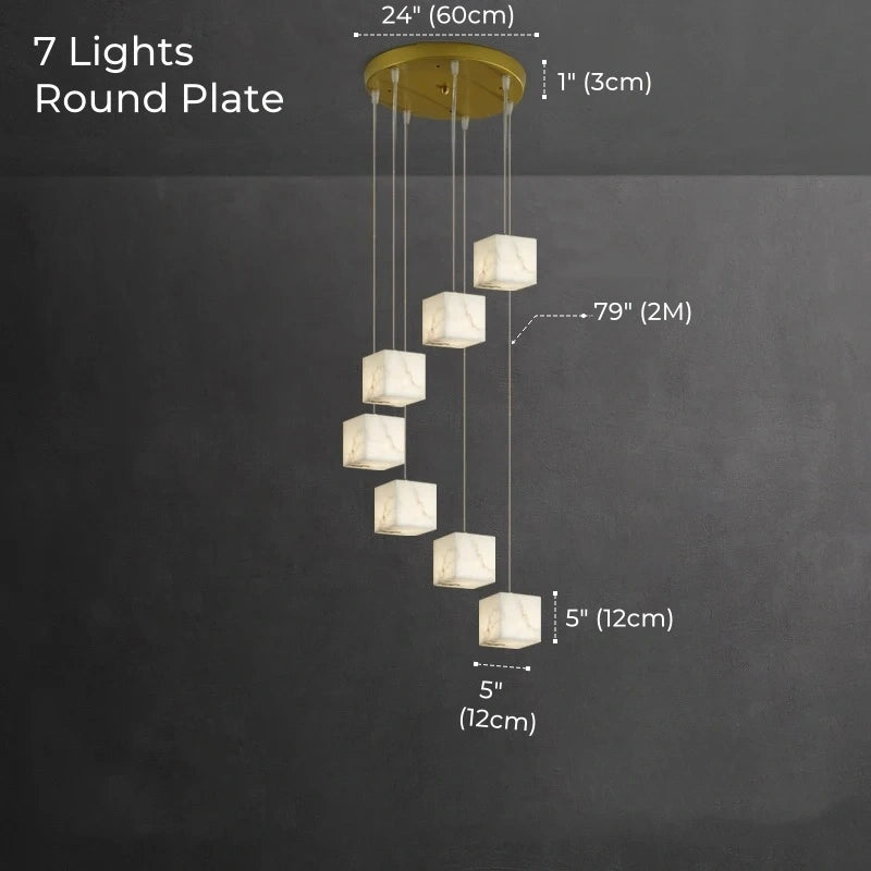 Dolomite Cluster Alabaster Cube Chandelier, Modular
