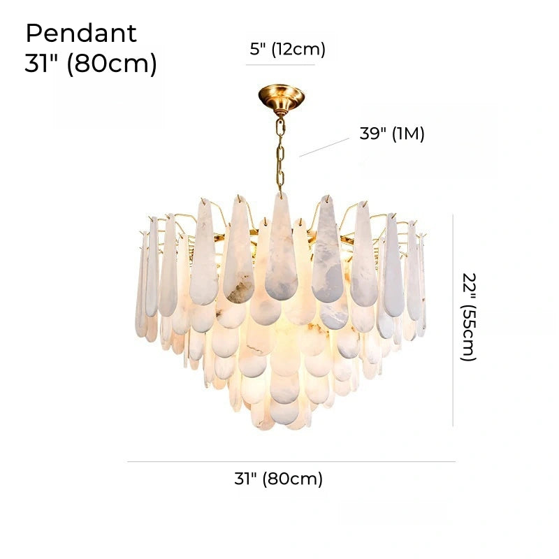 Grand Tiered Alabaster Feather Chandelier, Round