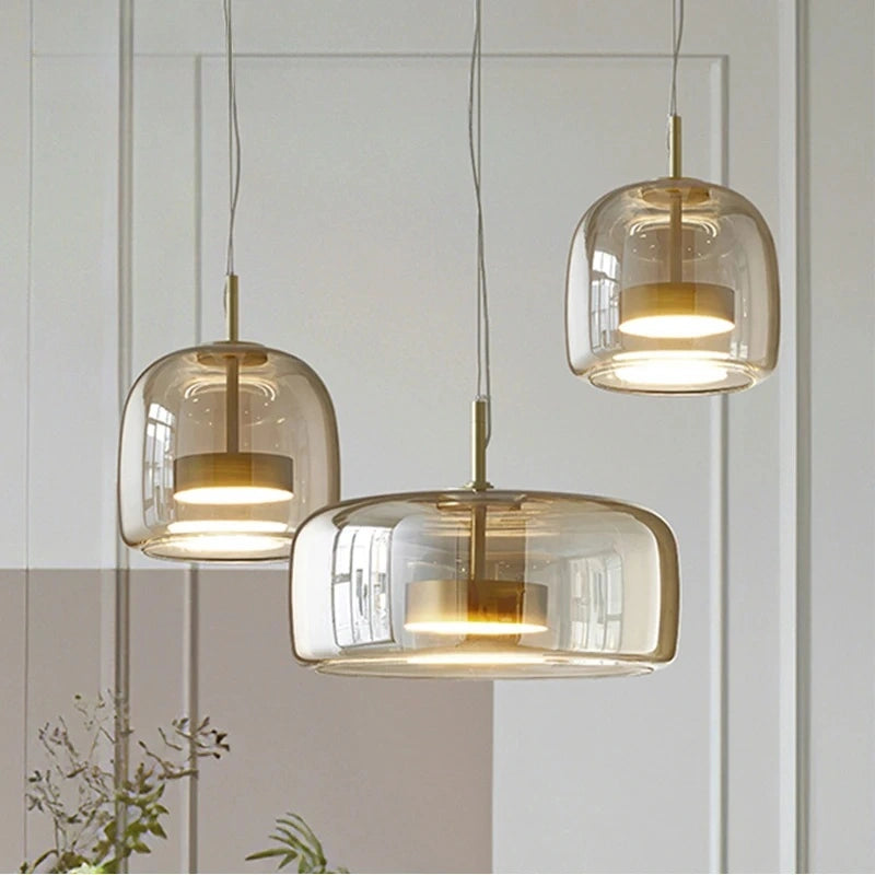 Nordic Designer Amber Glass LED Pendant light for Kitchen