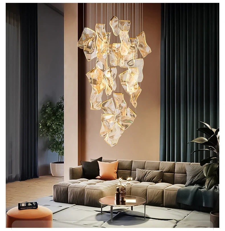 Large Clear Acrylic Flowing Wave Chandelier