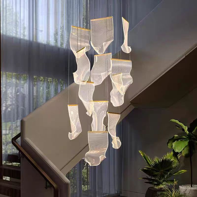 Large Clear Acrylic Flowing Wave Chandelier