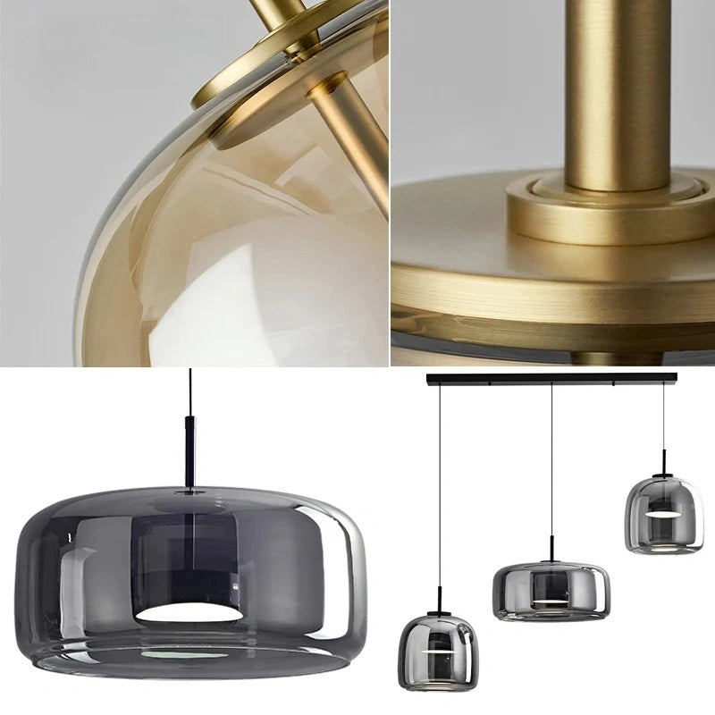 Nordic Designer Amber Glass LED Pendant light for Kitchen