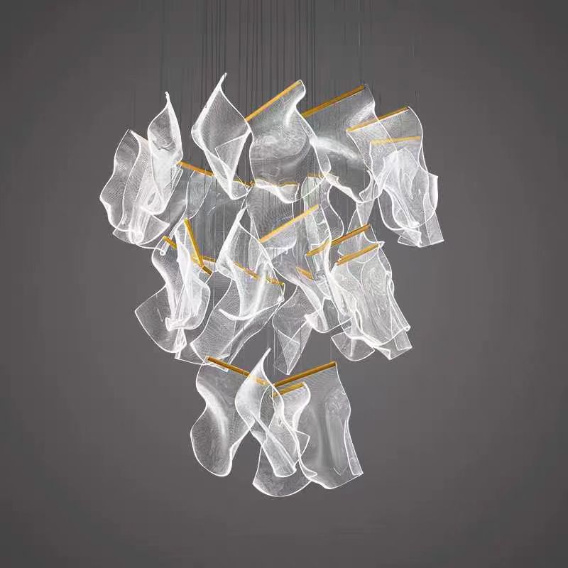 Large Clear Acrylic Flowing Wave Chandelier