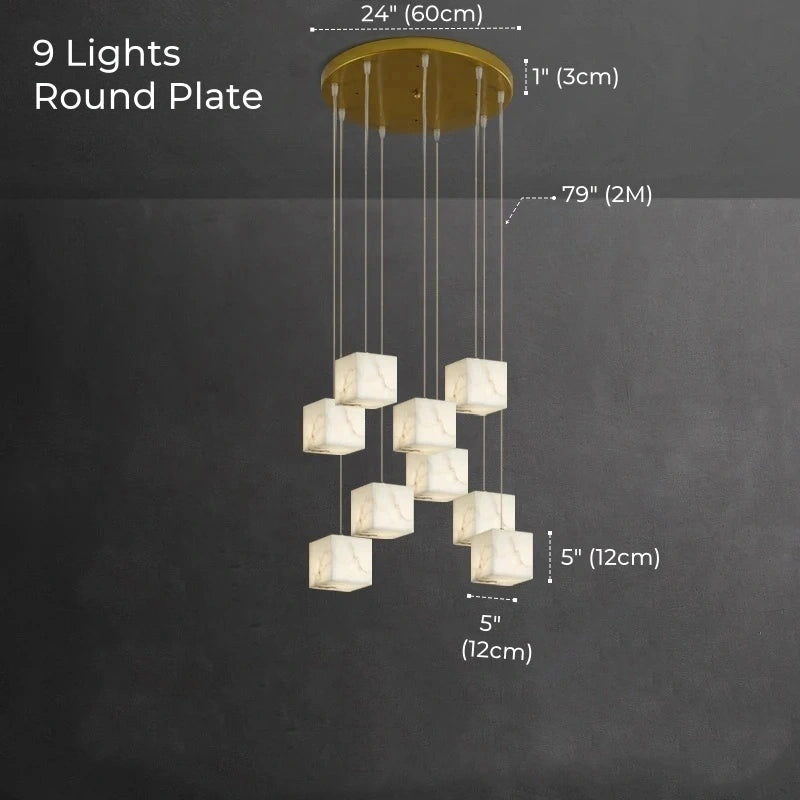 Dolomite Cluster Alabaster Cube Chandelier, Modular