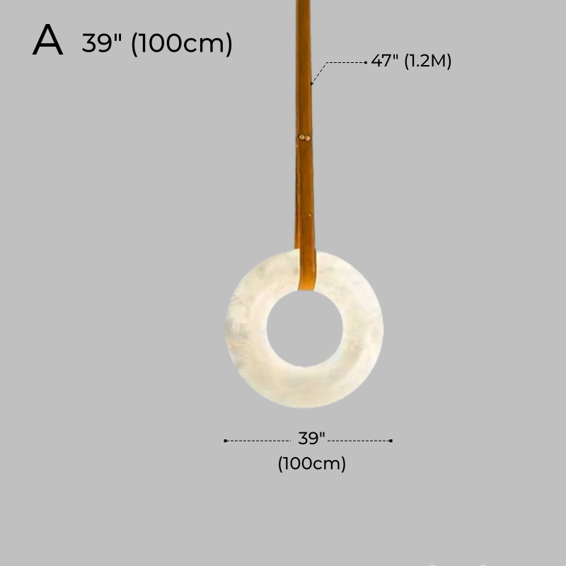 Minimalist Alabaster Ring Pendant Light with Leather Suspension