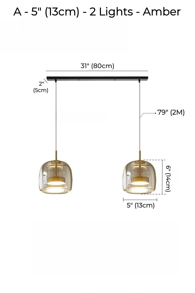Nordic Designer Amber Glass LED Pendant light for Dinning, Dimmable