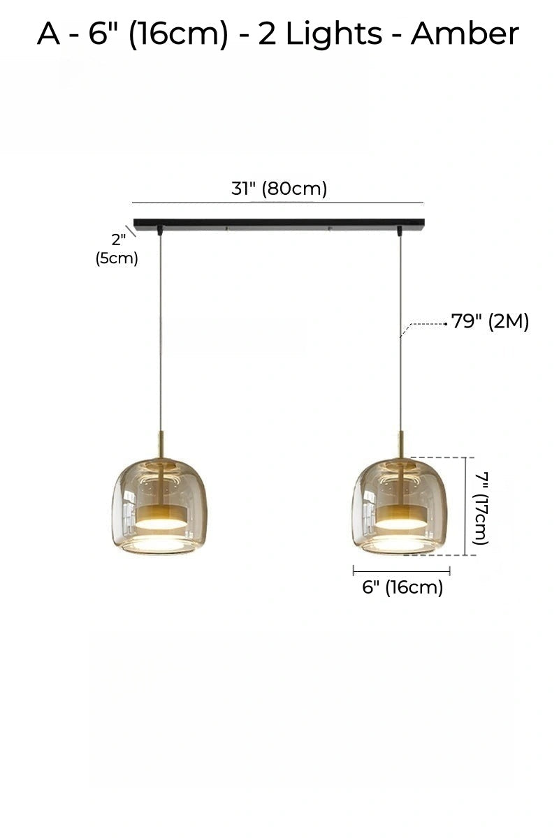 Nordic Designer Amber Glass LED Pendant light for Kitchen, Dimmable