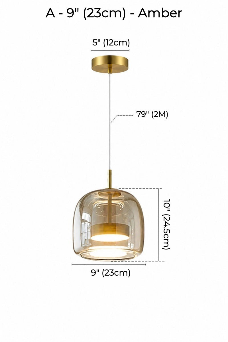 Nordic Designer Amber Glass LED Pendant light for Kitchen, Dimmable