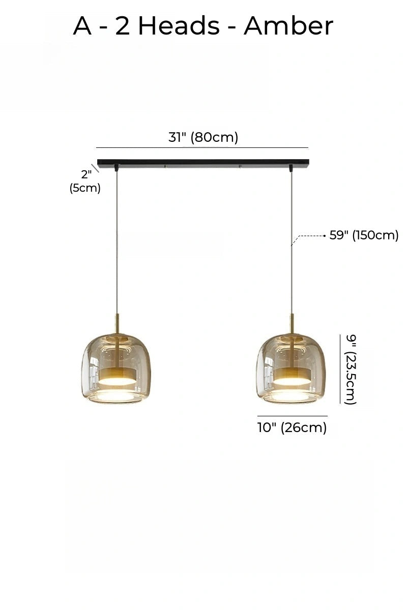 Nordic Designer Amber Glass LED Pendant light for Dinning, Dimmable
