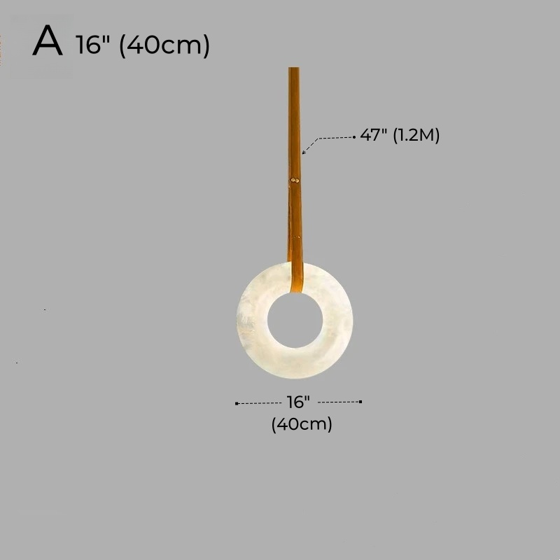 Minimalist Alabaster Ring Pendant Light with Leather Suspension