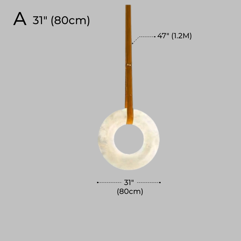 Minimalist Alabaster Ring Pendant Light with Leather Suspension
