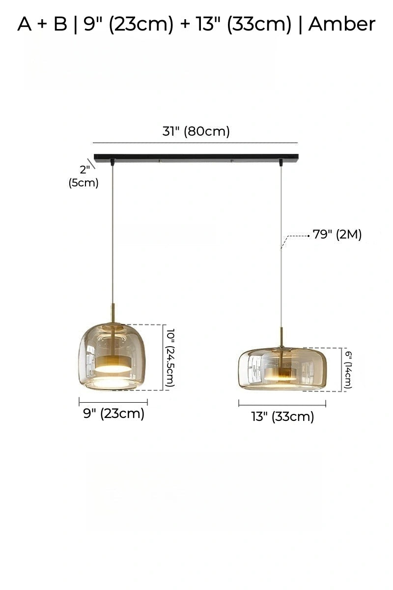 Nordic Designer Amber Glass LED Pendant light for Kitchen, Dimmable