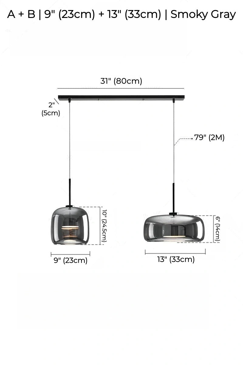 Nordic Designer Amber Glass LED Pendant light for Kitchen, Dimmable