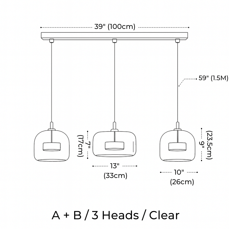 Nordic Designer Amber Glass LED Pendant light for Kitchen, Dimmable