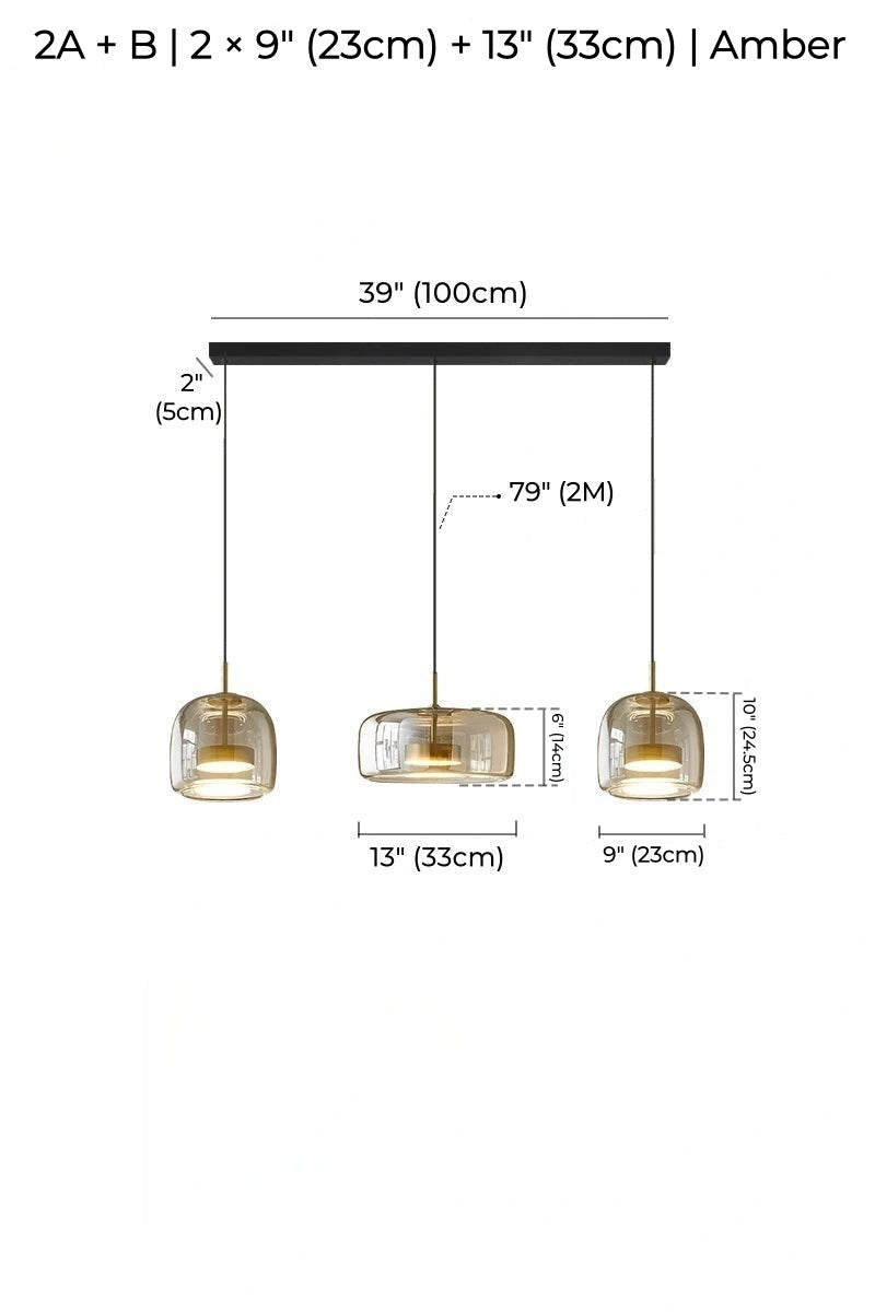 Nordic Designer Amber Glass LED Pendant light for Kitchen, Dimmable