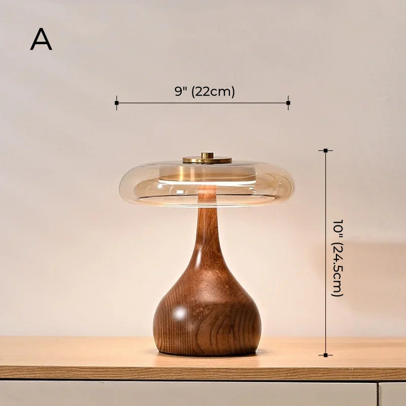 Japanese Zen Wood and Glass Table Lamp