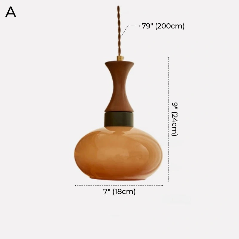 Sorrel Amber Glass & Wood Pendant Light