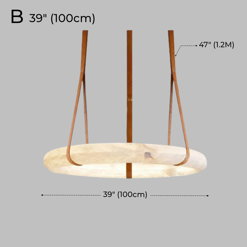 Minimalist Alabaster Ring Pendant Light with Leather Suspension