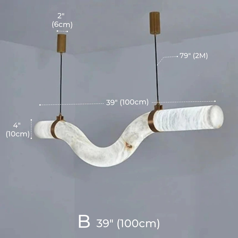 Irregular Alabaster Linear Tube Pendant Light, Minimalist