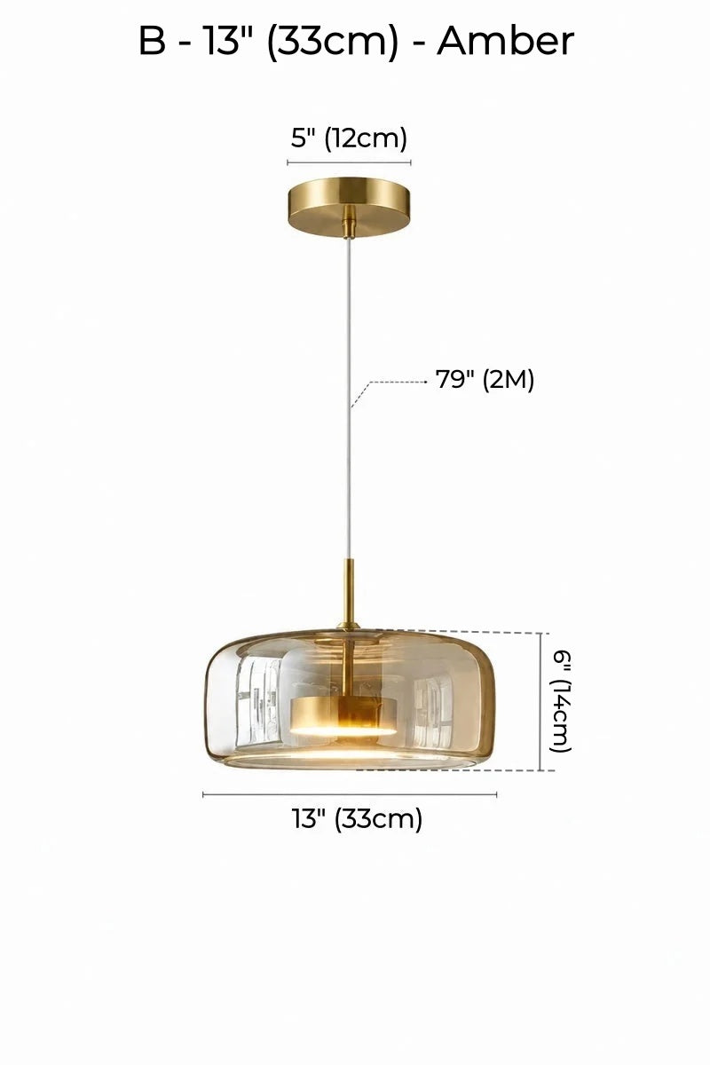 Nordic Designer Amber Glass LED Pendant light for Dinning, Dimmable
