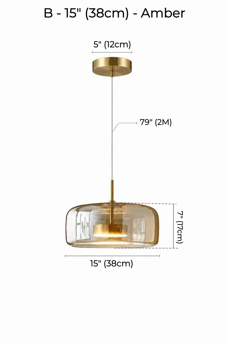 Nordic Designer Amber Glass LED Pendant light for Kitchen, Dimmable
