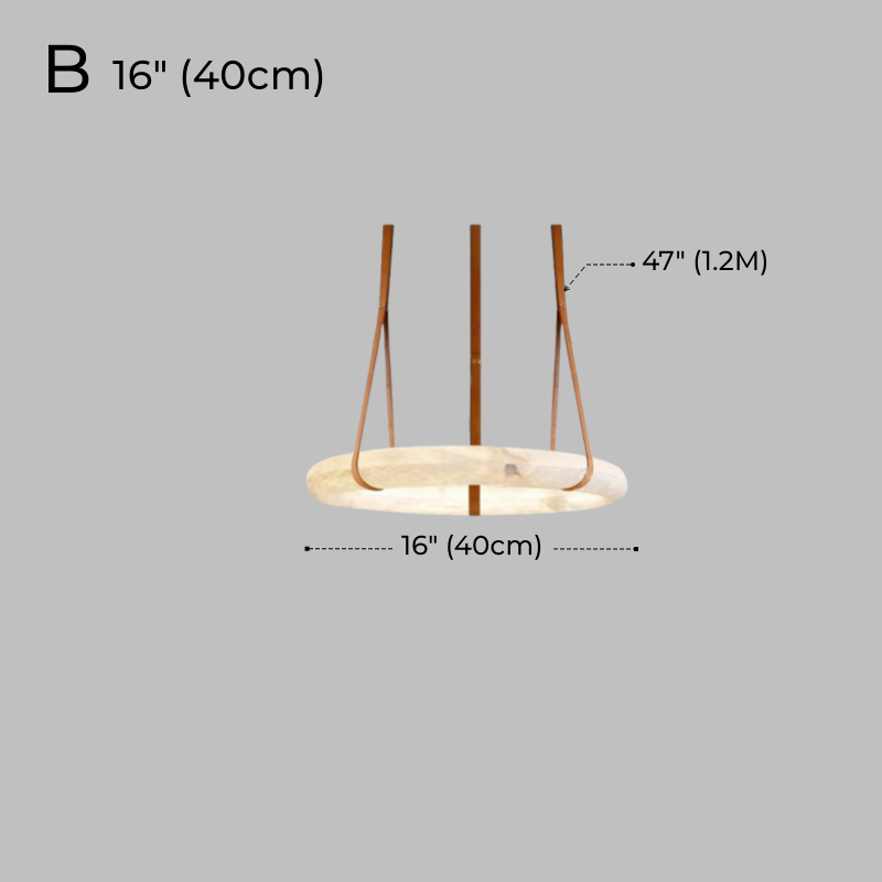 Minimalist Alabaster Ring Pendant Light with Leather Suspension