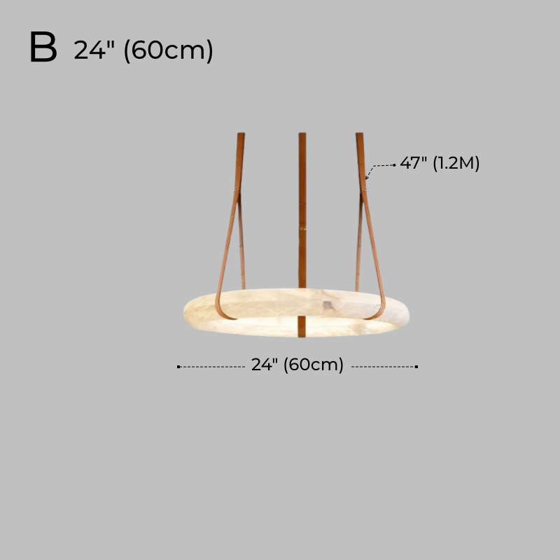 Minimalist Alabaster Ring Pendant Light with Leather Suspension